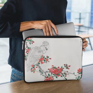 Japanese Art Laptop Sleeve: Bird and Floral Design