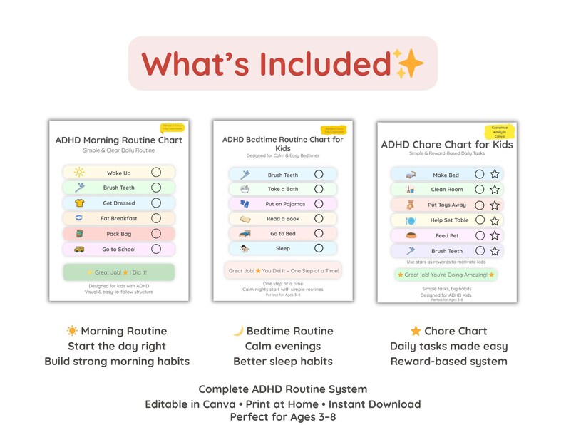Adhd Sleep Routine ADHD Routine Chart Bundle for Kids, Morning Bedtime Chore Chart, Visual ...