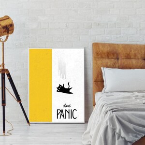 Funny Falling Black Cat Poster - "Don't Panic" Quirky Wall Art (Digital Download)