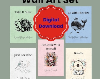 Minimalist 'Breathe' Wall Art Print Set: Beige Neutral Decor (Digital Download)