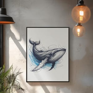 Blue Whale Line Art Print: Modern Ocean Animal Illustration (Digital Download)