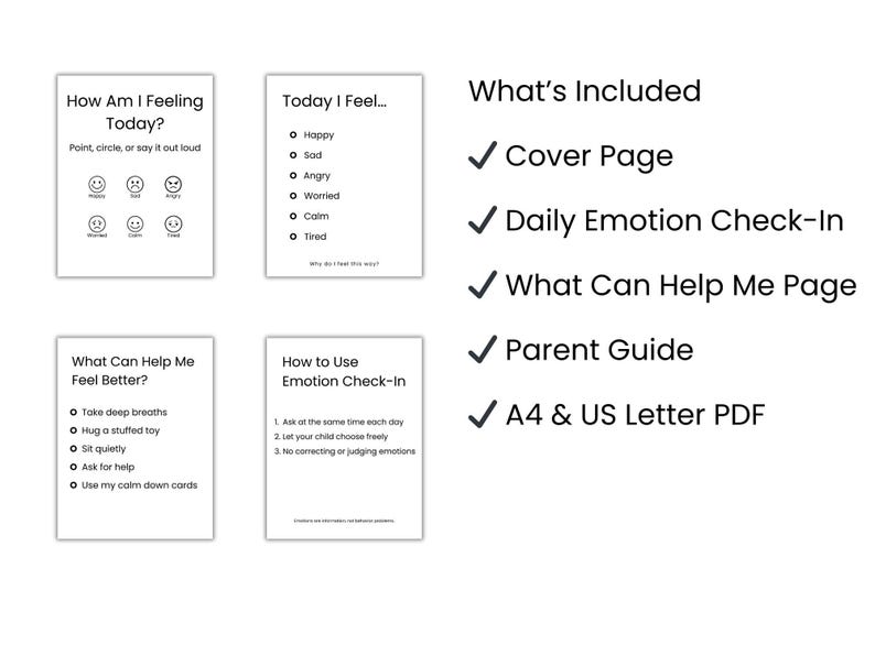 Emotion Check In Examples Kids Emotion Check-in Chart – Daily Feelings, Calm Down Routine (PDF ...