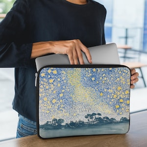 Henri Edmond Cross Laptop Sleeve, Landscape With Stars Art Case, Impressionist Laptop Cover, Padded Zippered Sleeve, Artistic Computer Bag