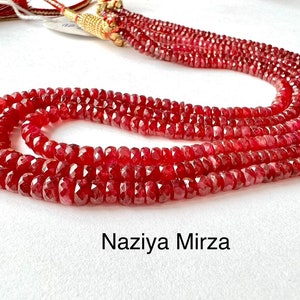 Rare Natural Ruby faceted Beads Gemstone.Ruby Necklace 19 inches long Strand.Size 4-6 mm.making for jewelry.3 Strand Necklace beads