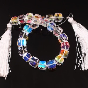 Very Rare Sparkling Natural Mystic Quartz Faceted Box Gemstone.Fire Rainbow Quartz 8 mm size.Malti fire rainbow 8 inch long.making jewelry