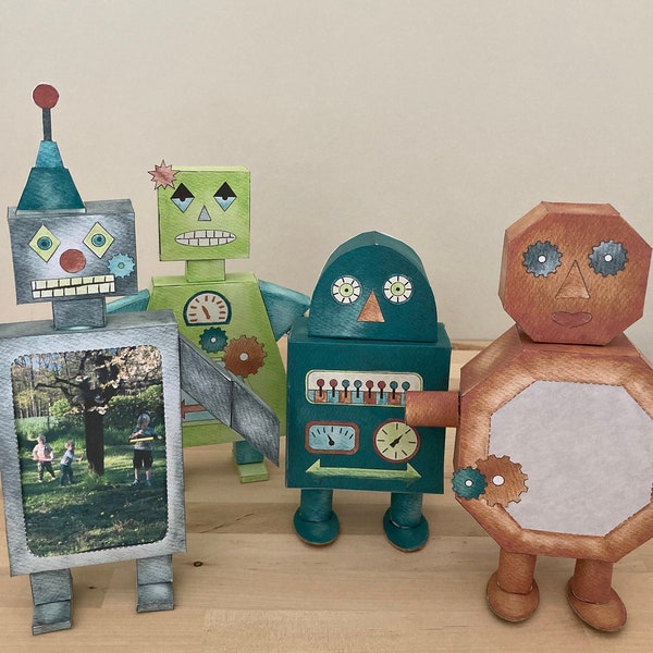 Bastelset Roboter, digitaler Download, basteln mit Kindern, Kinderzimmer Deko, Roboter Deko, Kinderbeschäftigung, basteln mit Papier, Lampe