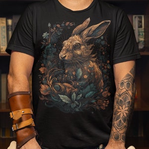 Rabbit tee, artistic, cottagecore shirt, Goblincore T-Shirt, Nature Lover Gift, Forest Creature Tee, Magical Woodland Shirt,