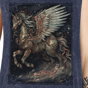 Pegasus Tank Top, Mystical Horse Shirt, Dreamy Winged Horse Tee, Mythical Unisex Tanks, Artistic Stonewash Top