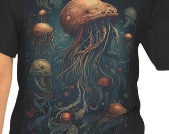 Ocean Dreams T-Shirt, Jellyfish Shirt, Underwater Scene Tee, Mystical Sea Graphic Top, Beach Lover Apparel