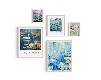 Claude Monet Art Print Set Of 5, Water Lilies Wall Art, Monet Wall Art, Monet Exhibition Poster, Monet Poster Digital Print (SET OF 5)
