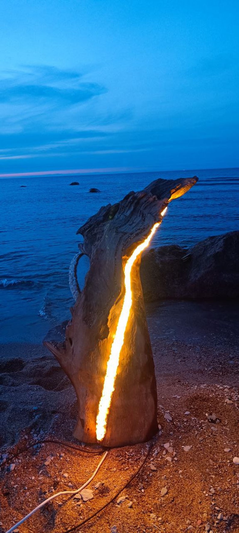 bois, léger, rustique, fait main, unique, art, incroyable, naturel, lumière chaude, lampadaire, clair de lune, lumière LED, grande lampe, image 5