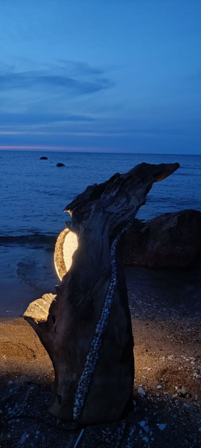 bois, léger, rustique, fait main, unique, art, incroyable, naturel, lumière chaude, lampadaire, clair de lune, lumière LED, grande lampe, image 8