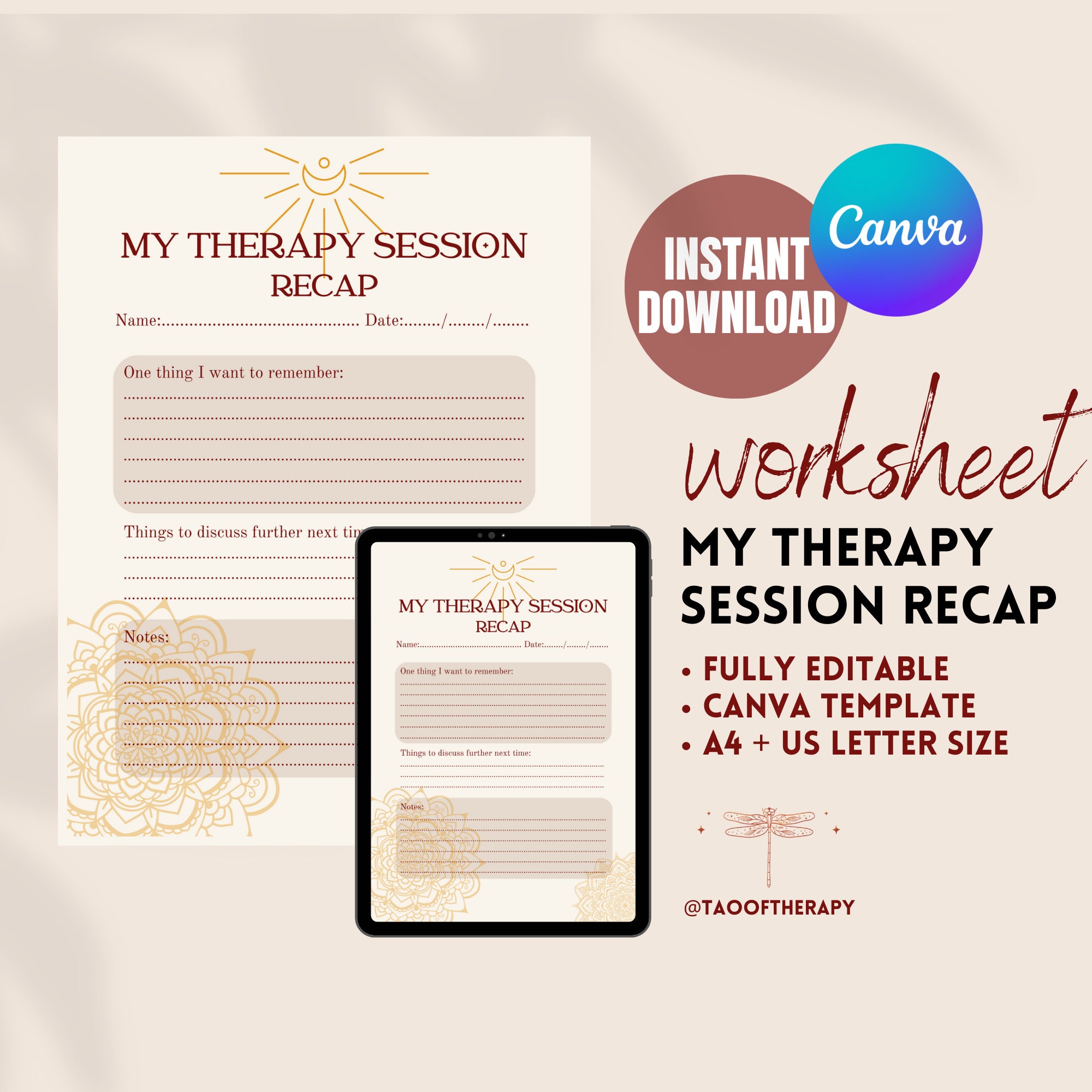 Session Recap Form Therapy Session Recap Worksheet Template Mental Health Psychology ...