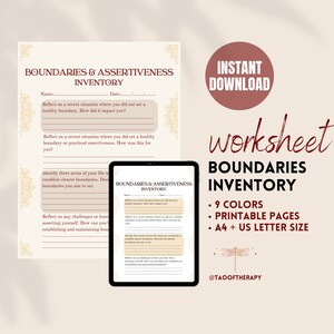 Boundaries Inventory Therapy Worksheet Mental Health Printable Psychology Reflection Coach Session Prompts Psychotherapy Assertiveness Tools
