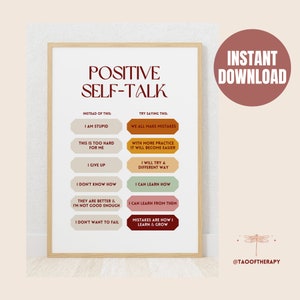 Positive Self-Talk Poster for Negative Mindset Change Therapy, Mental Health Art Therapist Office Decor Counselor Room Coaching Tools