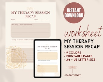 Hoja de trabajo de resumen de la sesión de terapia Salud mental Imprimible Indicaciones para la sesión de psicología Psicoterapia Reflexión Herramientas del consejero Informe de la terapia
