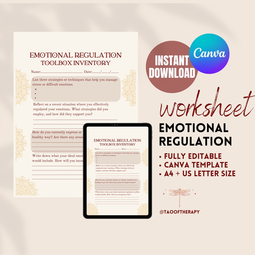 Emotional Regulation Inventory Worksheet Template Mental Health ...
