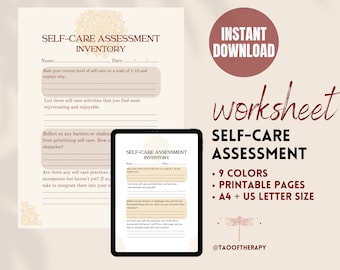 Autocuidado Evaluación Inventario Terapia Hoja de trabajo Salud mental Psicología imprimible Sesión de entrenador de reflexión Indicaciones Herramientas de psicoterapia
