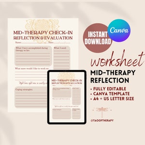 Mid Therapy Session Reflection Worksheet Template Mental Health Psychology Session Prompts Psychotherapy Counselor Tools Therapy Debrief