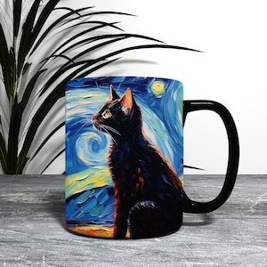 Van Gogh Cat Starry Night 11oz 15oz mug digital wrap | Sublimation Design | Instant Digital Download PNG