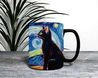 Van Gogh Cat Starry Night 11oz 15oz mug digital wrap | Sublimation Design | Instant Digital Download PNG