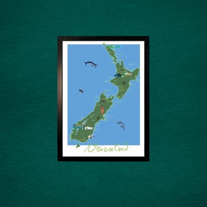 Handgezeichnete Neuseeland-Landkarte als A2 Poster