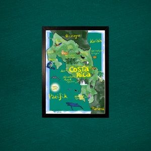 Handgezeichnete Costa Rica-Landkarte als A2 Poster
