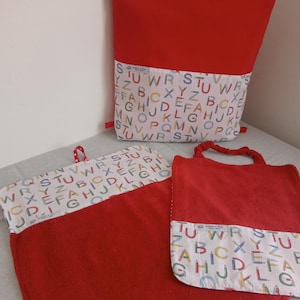 3 PIECES SUPER OFFER bib + towel + bag Complete nursery set