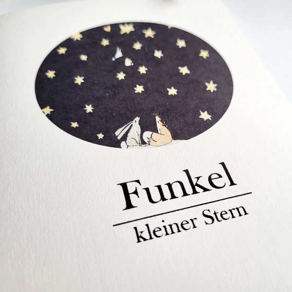 Funkel kleiner Stern kindlich gestaltete Beileidskarte, Kind gestorben, Sternenkind Trauerkarte, Baby verloren, Fuchs, Anteilnahme, tod