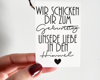 Aufkleber Grabkerze "Wir schicken dir zum Geburtstag unsere Liebe in den Himmel" personalisiere Grablichter Friedhofsdeko  Grab Sticker