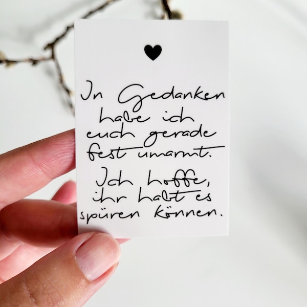 Aufkleber für Grabkerze "In Gedanken habe ich EUCH gerade fest umarmt. Ich hoffe, IHR habt es spüren können" Sticker Grablicht modern tod