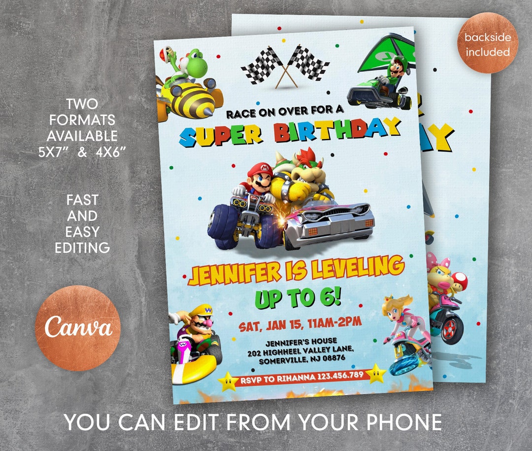 Printable Mario Kart Invitation, Go Kart Birthday Invite, Editable ...