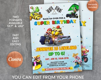 Printable Mario Kart Birthday Invitation: Racing Party (Digital Download)