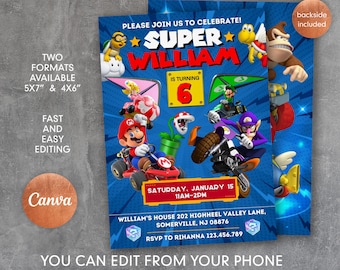 Mario Kart Birthday Invitation: Racing Party, Editable (Digital Download)