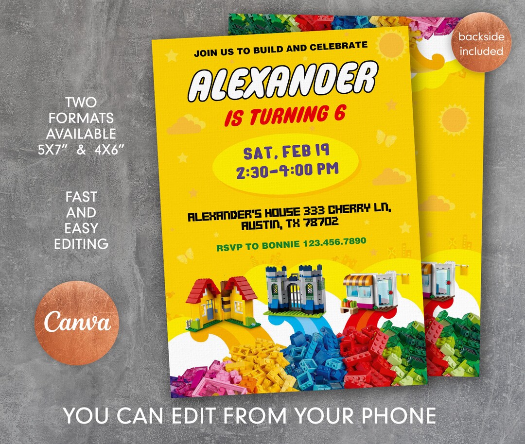 Building Blocks Invitation, Construction Birthday Invitation, Printable ...