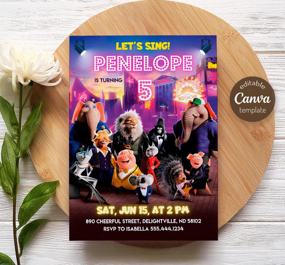 Editable Singer Invitation, Printable Sing 2 Birthday Invitation ...