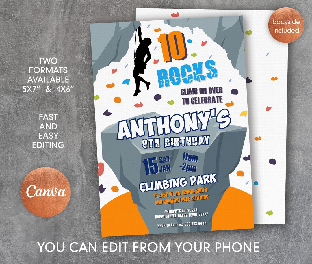 Rock Climb Birthday Invite Template, Printable Rock Climbing Invitation