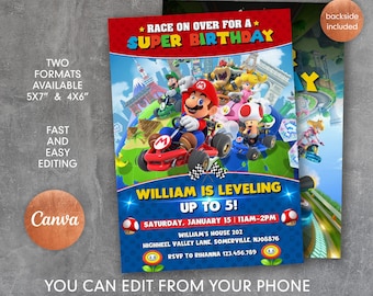 Mario Kart Birthday Invitation: Racing Party, Editable Template (Digital Download)
