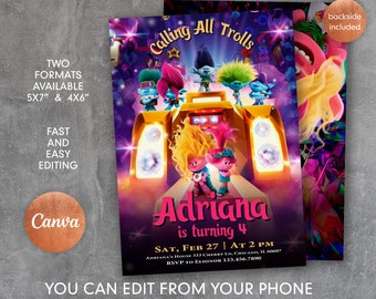 Editable Trolls Birthday Invitation: Poppy Party Template (Digital Download)