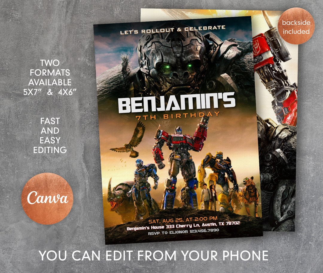 Printable Invite, Transformers Rise of the Beasts Birthday Invitation ...