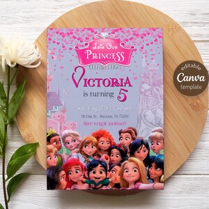 Princess Birthday invitation, Girl editable invite template, printable castle invitation, once upon a time royal party, instant download