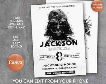 Printable birthday invite, Editable invitation, instant Download, wars invitation, Star invite, wars invitation, darth vader birthday party