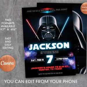 Printable birthday invite, Editable invitation, instant Download, wars invitation, Star invite, wars invitation, darth vader birthday party