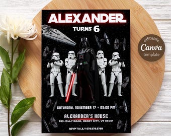 Darth Vader Birthday Invitation: Star Wars Party, Editable Template (Digital Download)