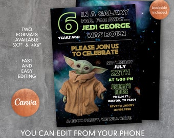 Zaproszenie urodzinowe Grogu: Zaproszenie z motywem Gwiezdnych Wojen, szablon do druku (natychmiastowe pobranie)