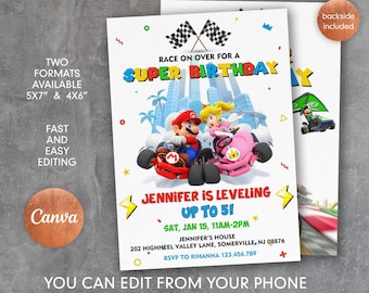Printable Mario Kart Birthday Invitation: Racing Party (Digital Download)