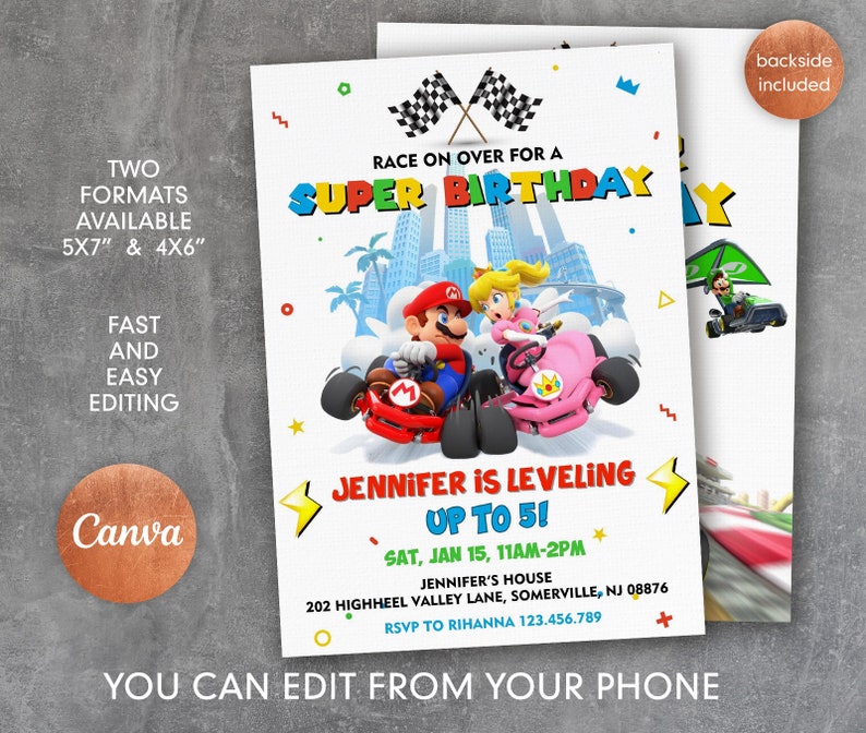 Printable Mario Kart Invitation, Go Kart Birthday Invite, Editable ...