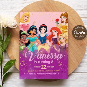 Princess Birthday invitation, Girl editable invite template, printable castle invitation, once upon a time royal party, instant download