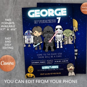 Printable birthday invite, Editable invitation, instant Download, wars invitation, Star invite, wars invitation, darth vader birthday party