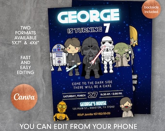 Star Wars Birthday Invitation: Editable Darth Vader Party (Digital Download)
